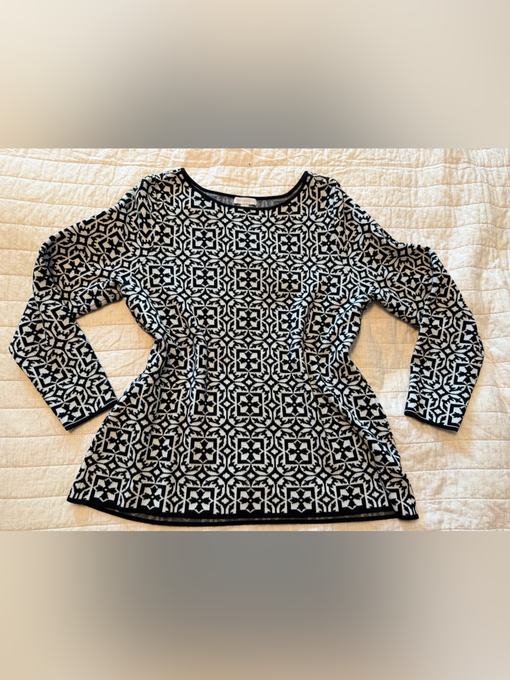 Charter Club Black and White Geometric Knit Top